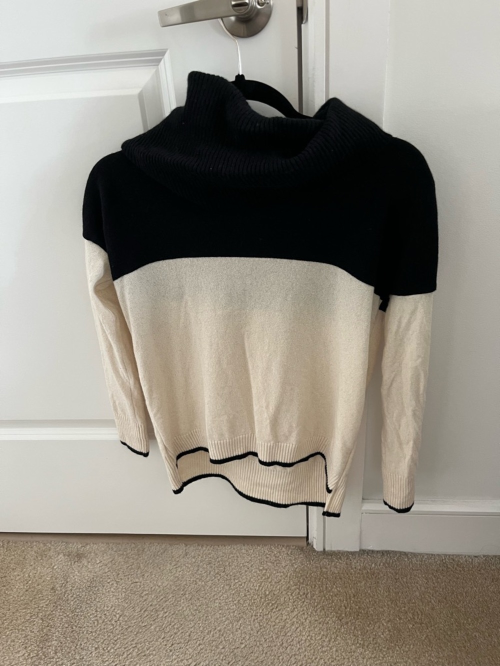 Alice and Olivia Black and Cream Colorblock Turtleneck Sweater